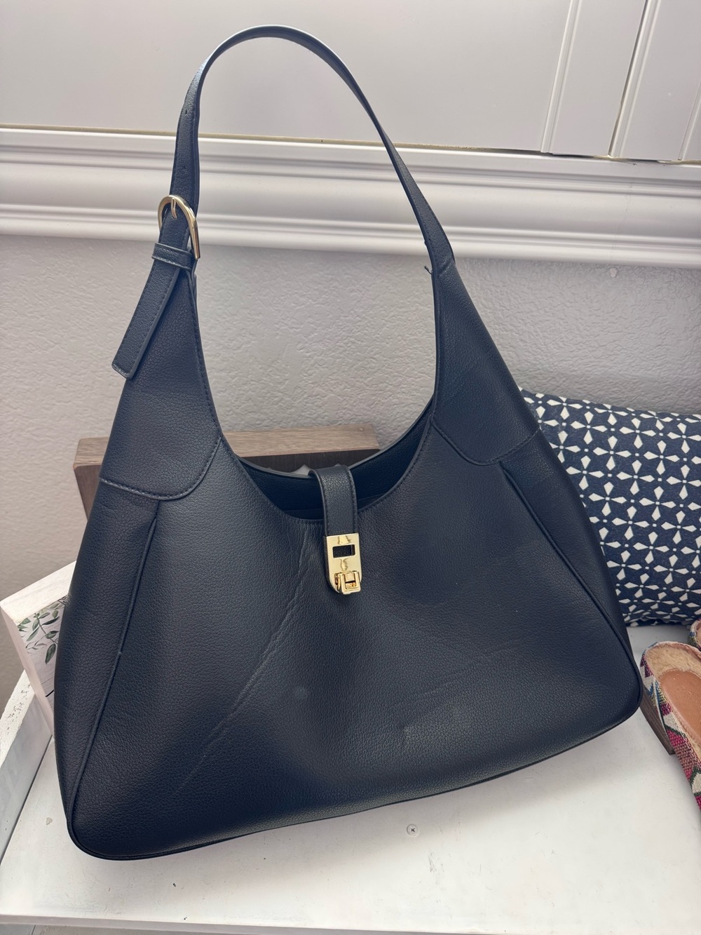H&M black hobo shoulder tote with gold buckle